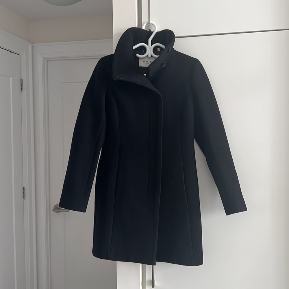 Babaton Black Wool Blend Funnel Neck Coat - Picture 2 of 9
